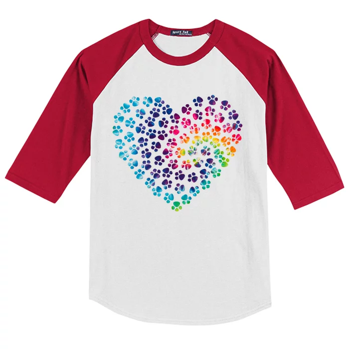 Rainbow Paw Print Heart Dog Lover Kids Colorblock Raglan Jersey