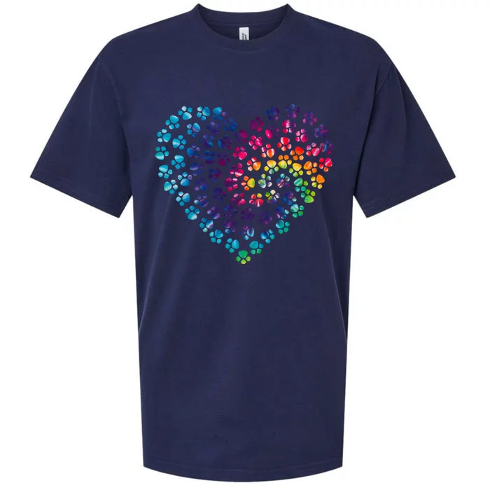 Rainbow Paw Print Heart Dog Lover Sueded Cloud Jersey T-Shirt