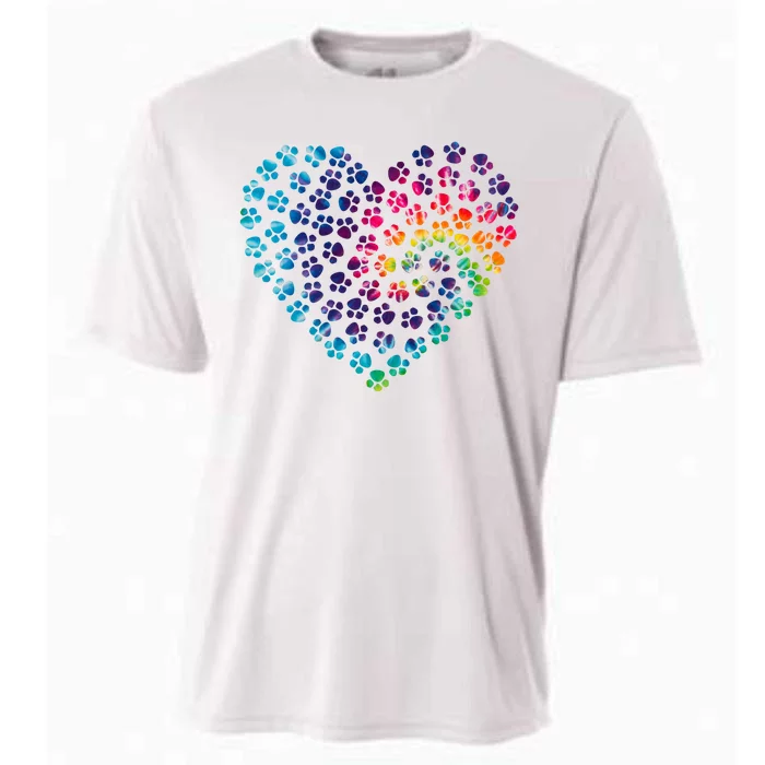 Rainbow Paw Print Heart Dog Lover Cooling Performance Crew T-Shirt