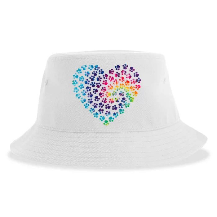 Rainbow Paw Print Heart Dog Lover Sustainable Bucket Hat