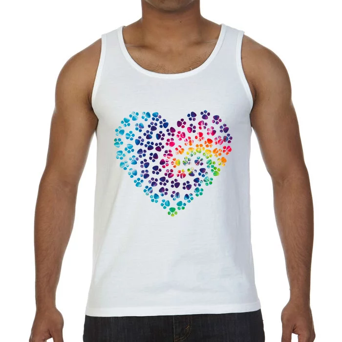 Rainbow Paw Print Heart Dog Lover Comfort Colors® Tank Top