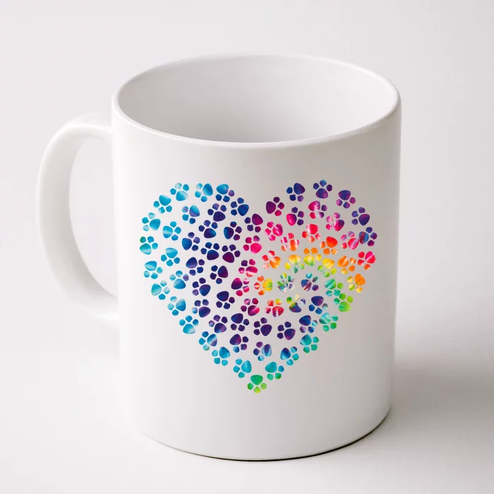 Rainbow Paw Print Heart Dog Lover Front & Back Coffee Mug