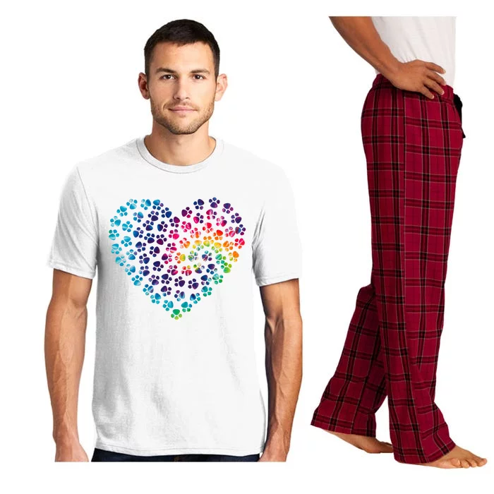 Rainbow Paw Print Heart Dog Lover Pajama Set