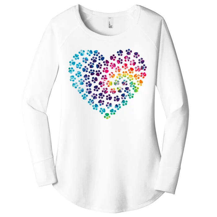 Rainbow Paw Print Heart Dog Lover Women's Perfect Tri Tunic Long Sleeve Shirt