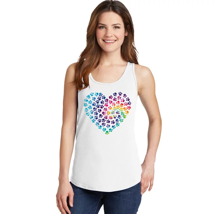 Rainbow Paw Print Heart Dog Lover Ladies Essential Tank