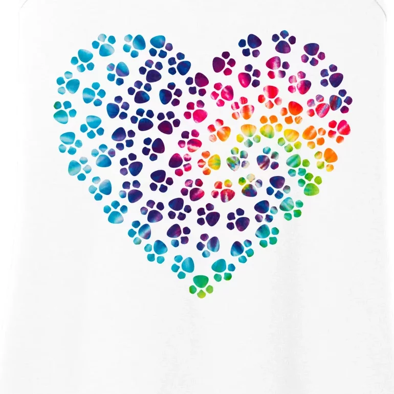 Rainbow Paw Print Heart Dog Lover Ladies Essential Tank