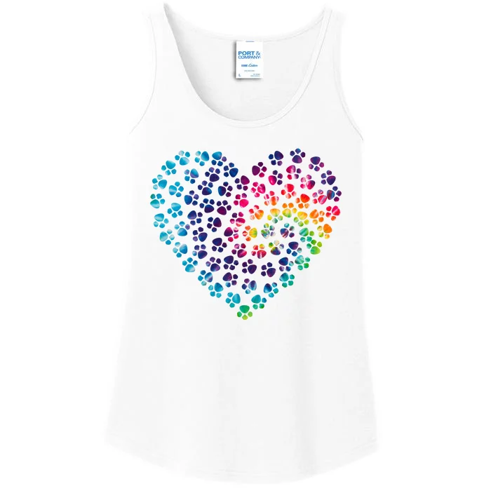 Rainbow Paw Print Heart Dog Lover Ladies Essential Tank