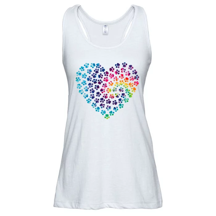 Rainbow Paw Print Heart Dog Lover Ladies Essential Flowy Tank