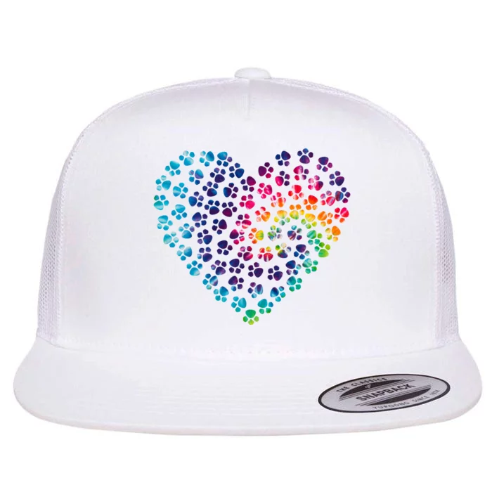 Rainbow Paw Print Heart Dog Lover Flat Bill Trucker Hat