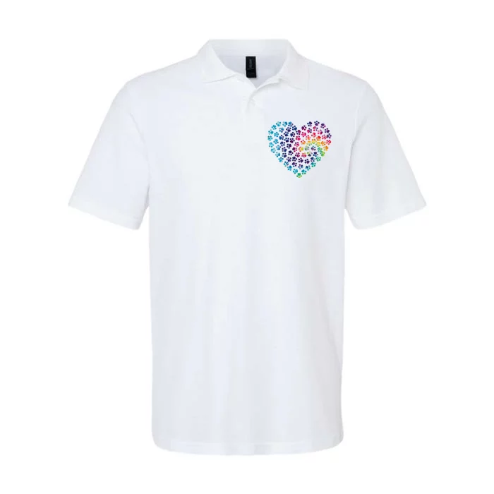 Rainbow Paw Print Heart Dog Lover Softstyle Adult Sport Polo