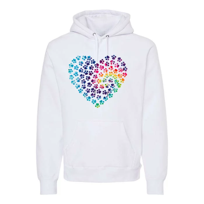 Rainbow Paw Print Heart Dog Lover Premium Hoodie