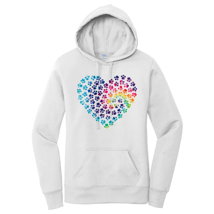 Rainbow Paw Print Heart Dog Lover Women's Pullover Hoodie