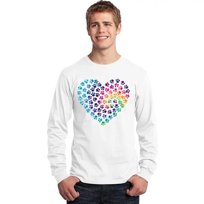 Rainbow Paw Print Heart Dog Lover Tall Long Sleeve T-Shirt