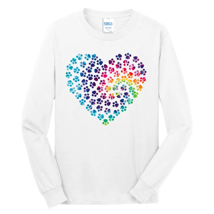 Rainbow Paw Print Heart Dog Lover Tall Long Sleeve T-Shirt