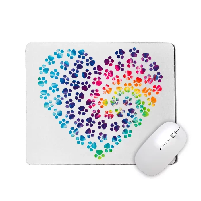 Rainbow Paw Print Heart Dog Lover Mousepad