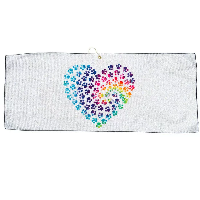 Rainbow Paw Print Heart Dog Lover Large Microfiber Waffle Golf Towel