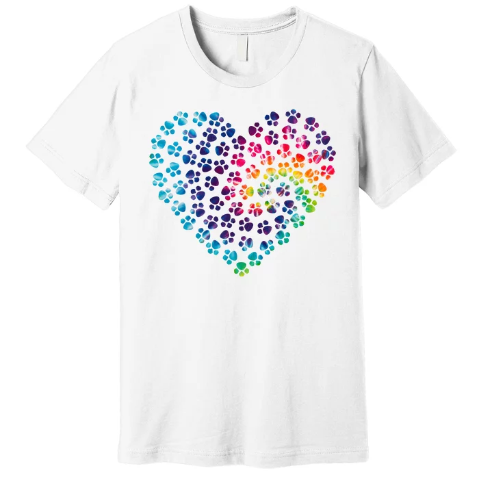 Rainbow Paw Print Heart Dog Lover Premium T-Shirt