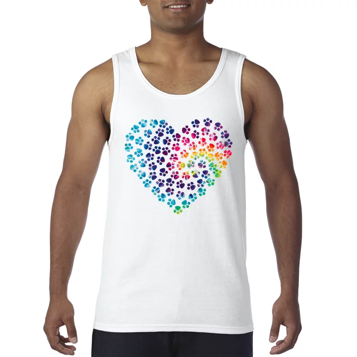 Rainbow Paw Print Heart Dog Lover Tank Top