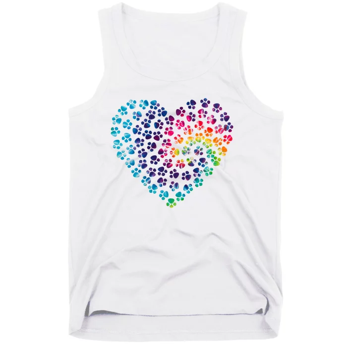 Rainbow Paw Print Heart Dog Lover Tank Top