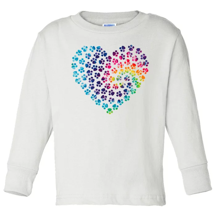 Rainbow Paw Print Heart Dog Lover Toddler Long Sleeve Shirt