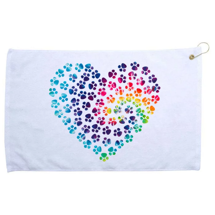 Rainbow Paw Print Heart Dog Lover Grommeted Golf Towel