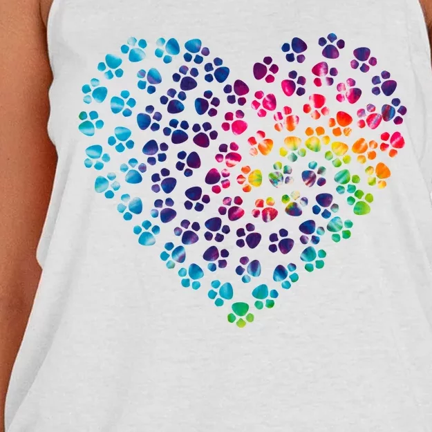 Rainbow Paw Print Heart Dog Lover Women's Knotted Racerback Tank