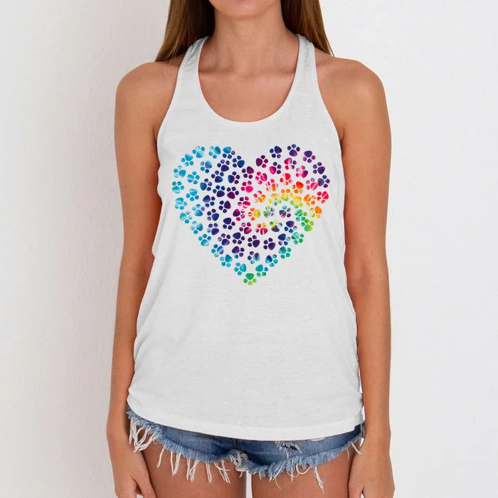 Rainbow Paw Print Heart Dog Lover Women's Knotted Racerback Tank