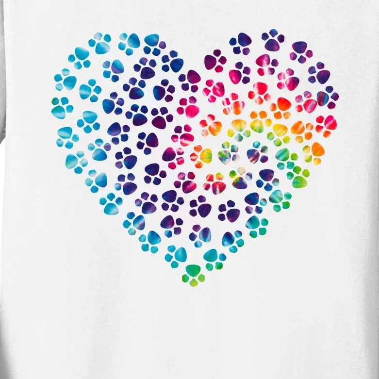 Rainbow Paw Print Heart Dog Lover Kids Long Sleeve Shirt