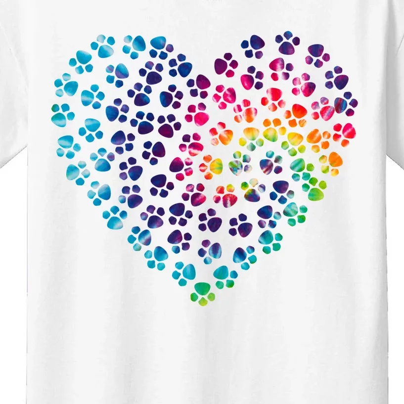 Rainbow Paw Print Heart Dog Lover Kids T-Shirt