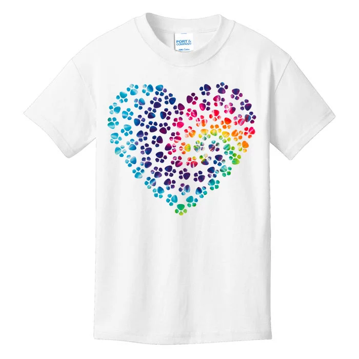 Rainbow Paw Print Heart Dog Lover Kids T-Shirt