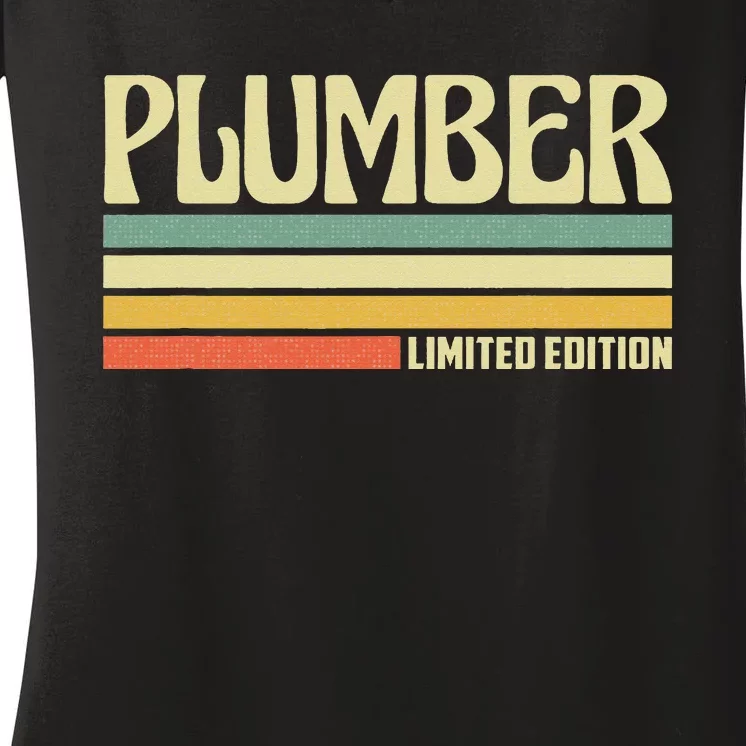 Retro Plumber Profession Job Title Co Worker Idea Women's V-Neck T-Shirt