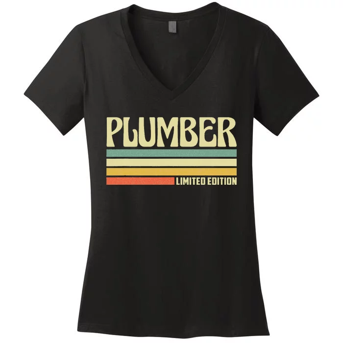 Retro Plumber Profession Job Title Co Worker Idea Women's V-Neck T-Shirt