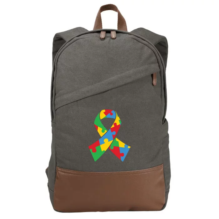 Ribbon Puzzle Piece Autism Awareness Month Gift Cotton Canvas Backpack