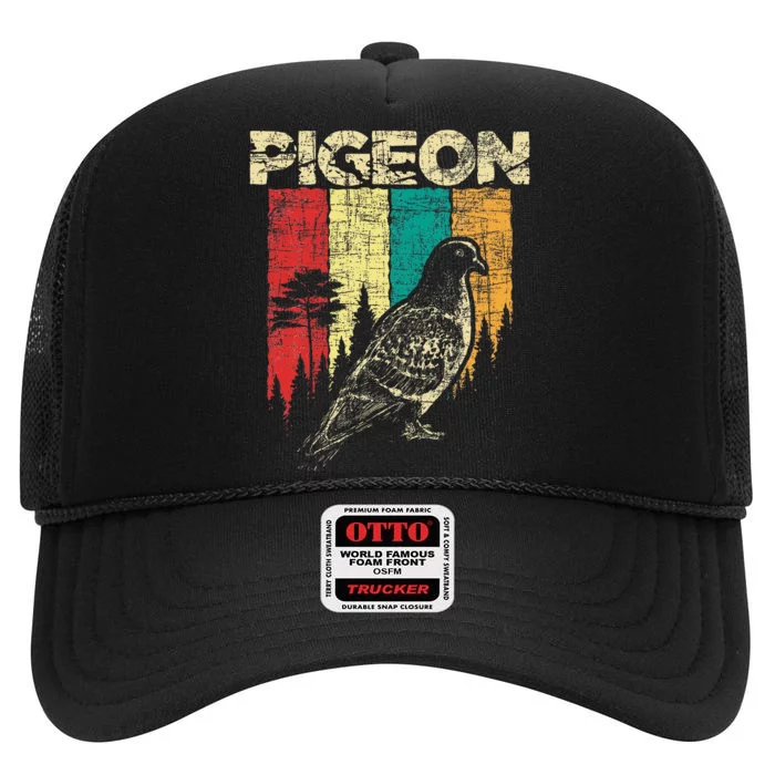 Retro Pigeon Racing Birdwatching Bird Lover Ornithologist High Crown Mesh Trucker Hat