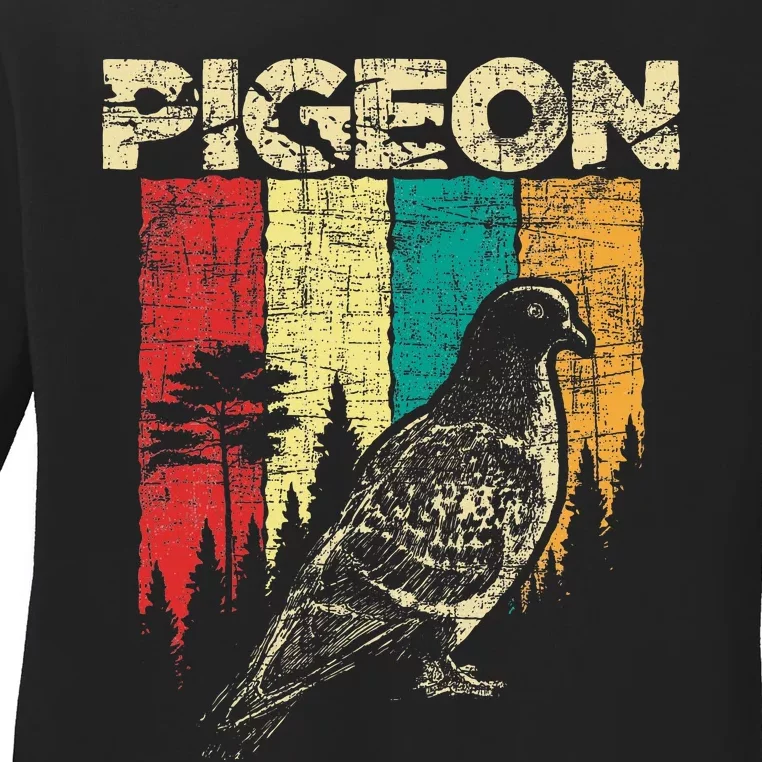 Retro Pigeon Racing Birdwatching Bird Lover Ornithologist Ladies Long Sleeve Shirt