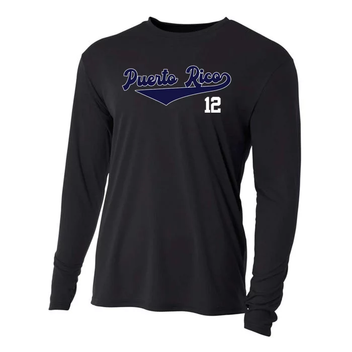 Retro Puerto Rico Beisbol Jersey Boricua Baseball 12 Cooling Performance Long Sleeve Crew