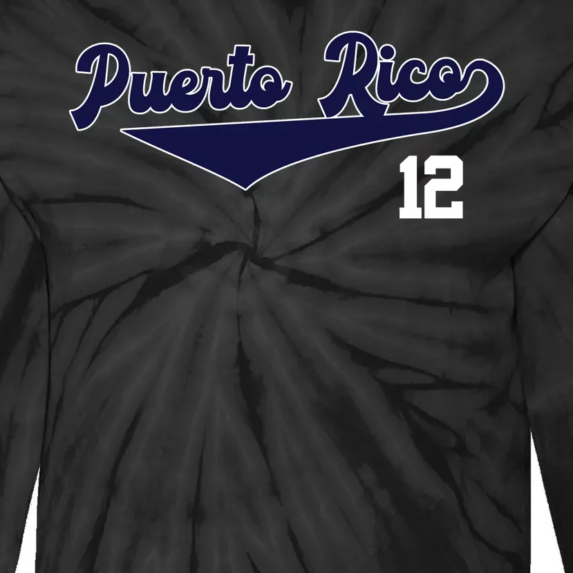 Retro Puerto Rico Beisbol Jersey Boricua Baseball 12 Tie-Dye Long Sleeve Shirt