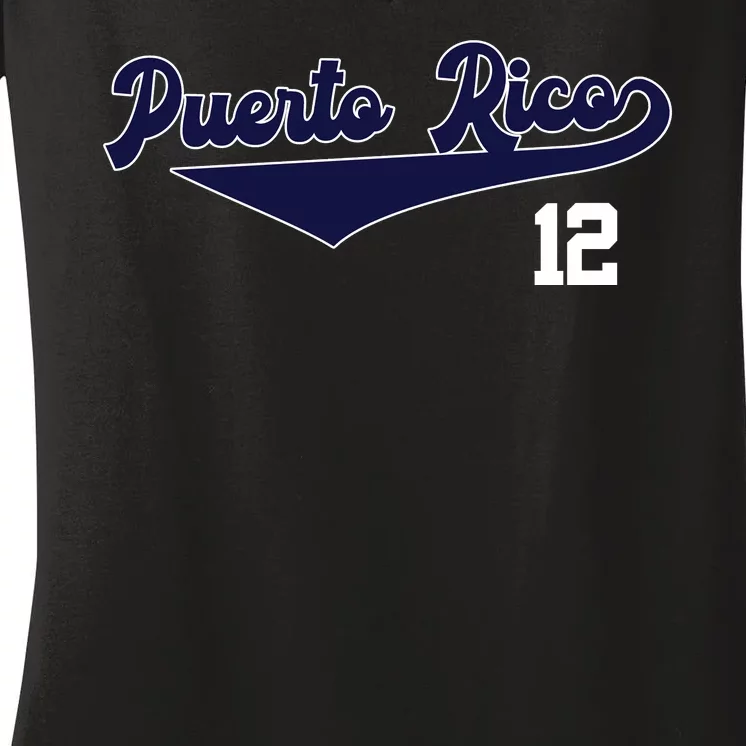 Retro Puerto Rico Beisbol Jersey Boricua Baseball 12 Women's V-Neck T-Shirt