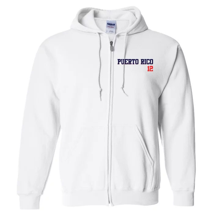 Retro Puerto Rico Beisbol Jersey Baseball 12 Full Zip Hoodie