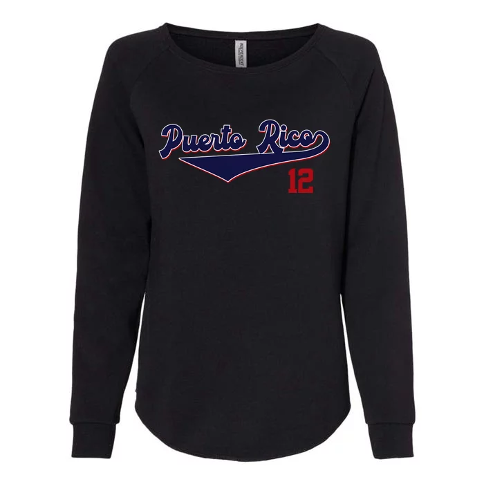 Retro Puerto Rico Beisbol Jersey Boricua Baseball 12 Womens California Wash Sweatshirt