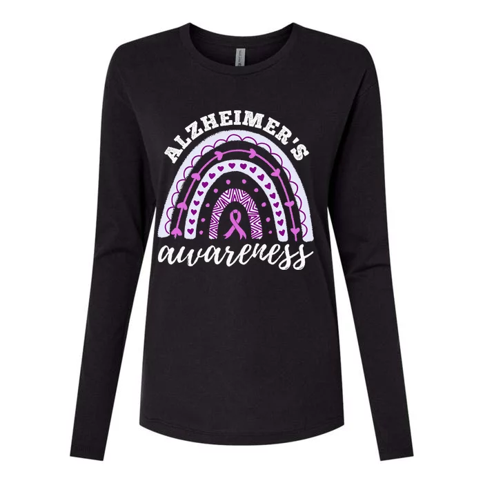 Rainbow Purple Ribbon Alzheimers Awareness Womens Cotton Relaxed Long Sleeve T-Shirt