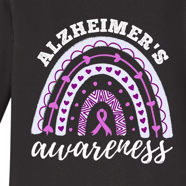 Rainbow Purple Ribbon Alzheimers Awareness Baby Long Sleeve Bodysuit