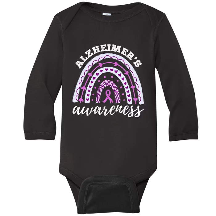 Rainbow Purple Ribbon Alzheimers Awareness Baby Long Sleeve Bodysuit