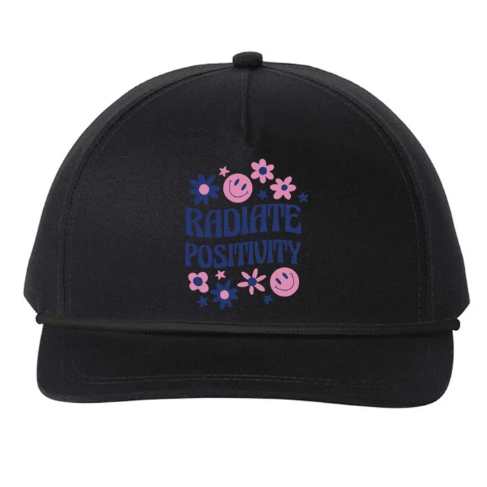 Radiate Positivity Retro Smiley Floral Quote Snapback Five-Panel Rope Hat