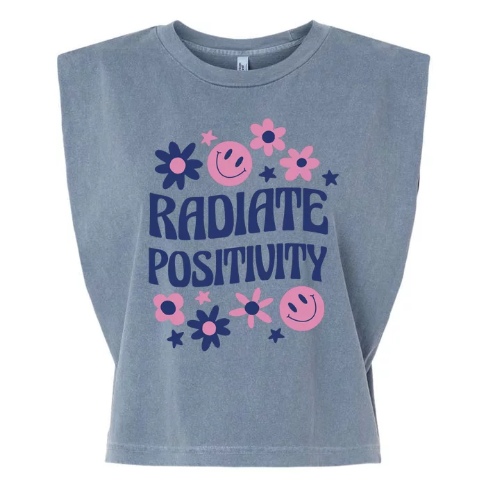 Radiate Positivity Retro Smiley Floral Quote Garment-Dyed Women's Muscle Tee