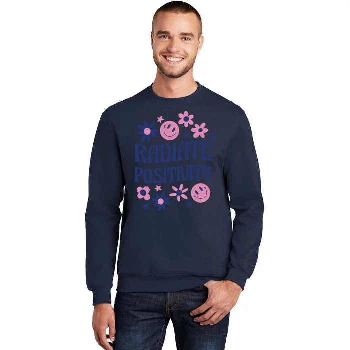 Radiate Positivity Retro Smiley Floral Quote Tall Sweatshirt