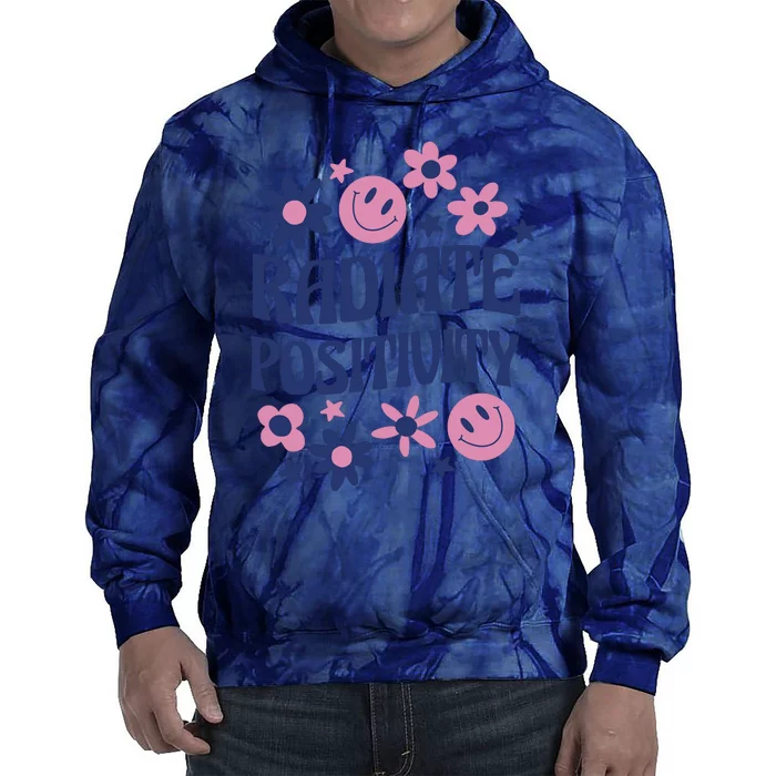 Radiate Positivity Retro Smiley Floral Quote Tie Dye Hoodie