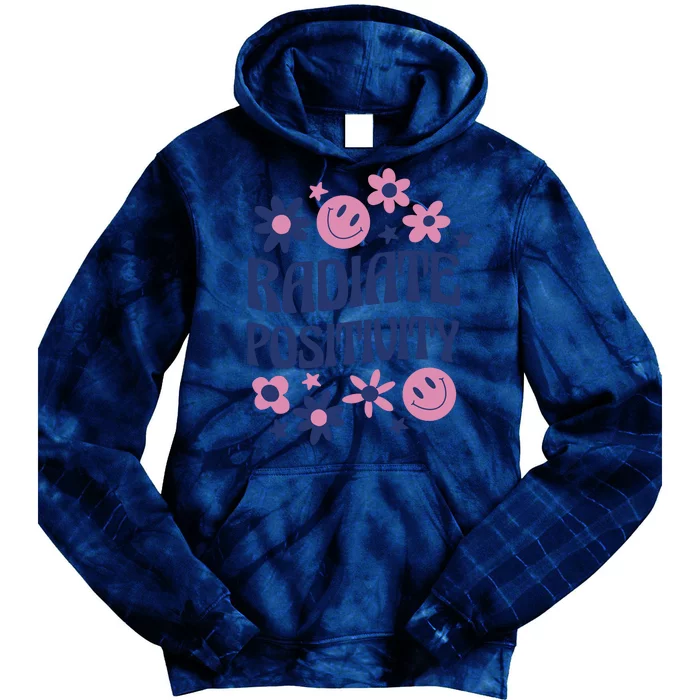 Radiate Positivity Retro Smiley Floral Quote Tie Dye Hoodie