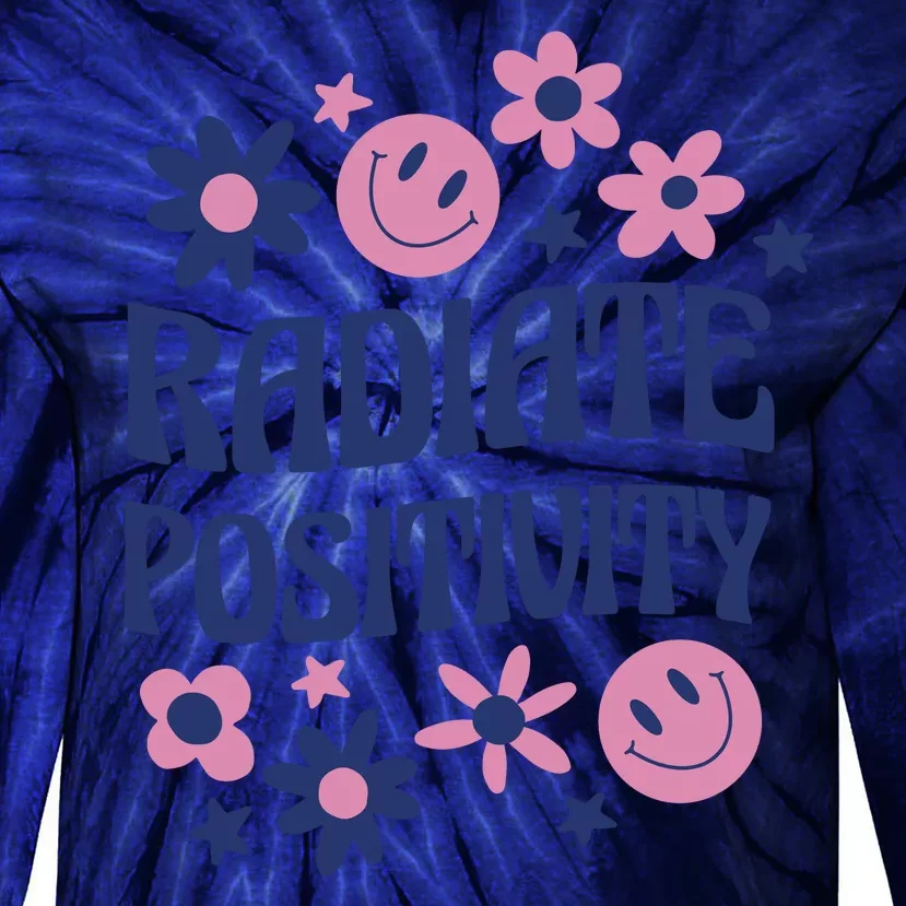 Radiate Positivity Retro Smiley Floral Quote Tie-Dye Long Sleeve Shirt