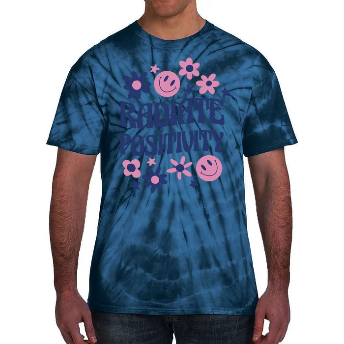 Radiate Positivity Retro Smiley Floral Quote Tie-Dye T-Shirt